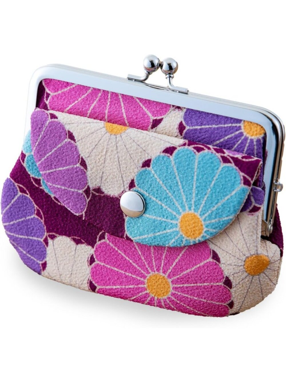 Vintage Floral Kiss Lock Coin Wallet - Japanese Pouch for Women, Purple